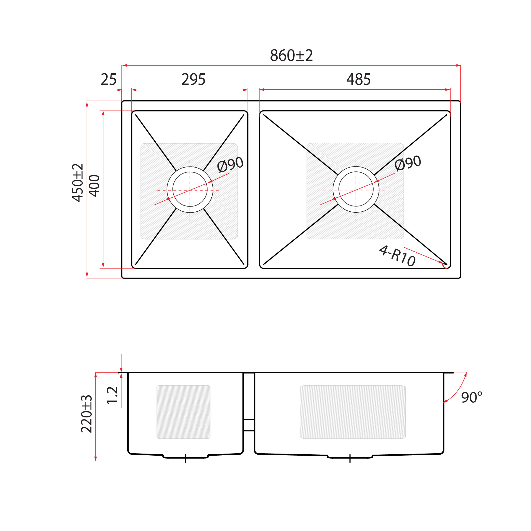 Rubine KNX 860-86U GM Kin Nano Gunmetal SS 2 Bowl Kitchen Sink - Image 8