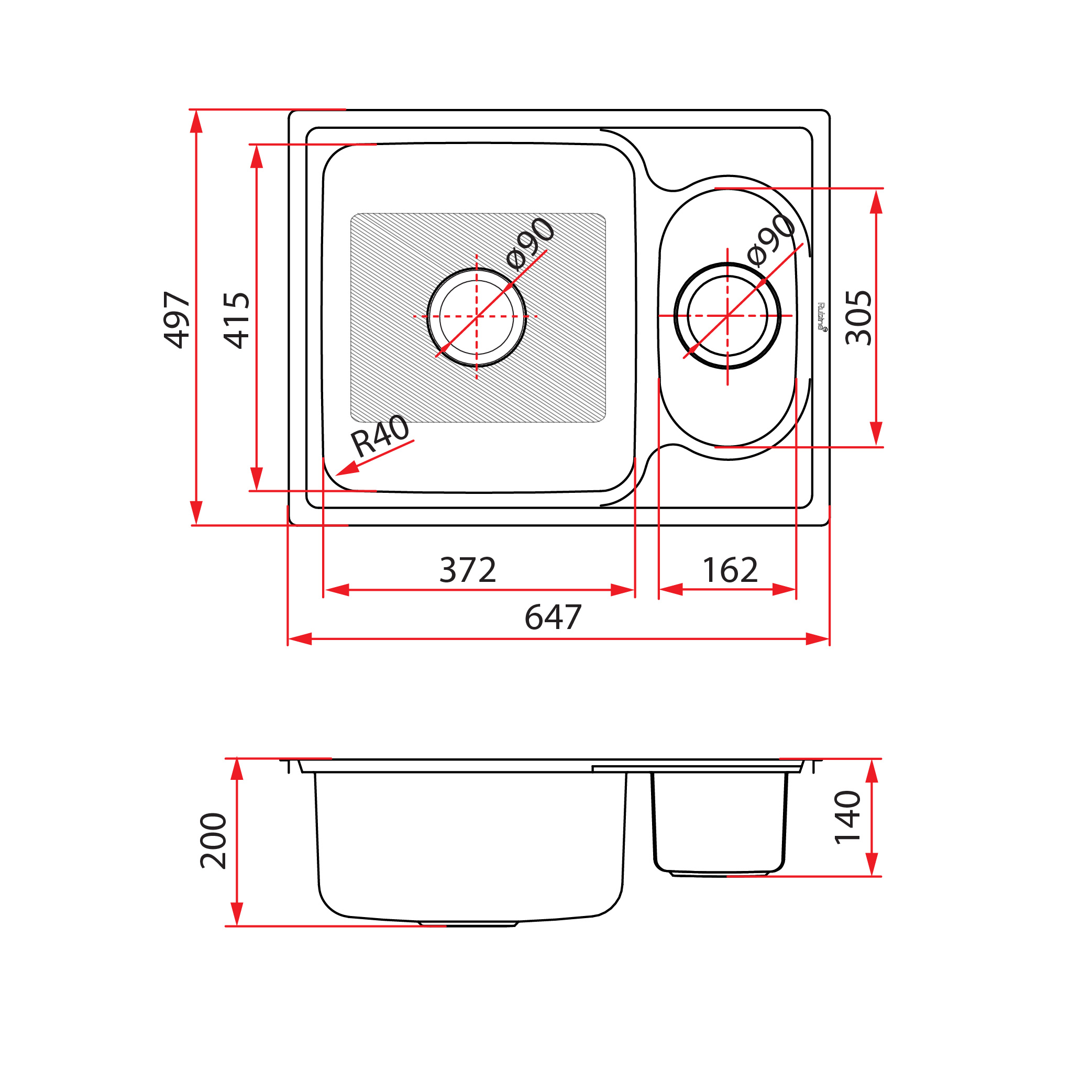 Rubine ZEX-850 | ZEX 850 Stainless Steel Kitchen Sink - Image 3
